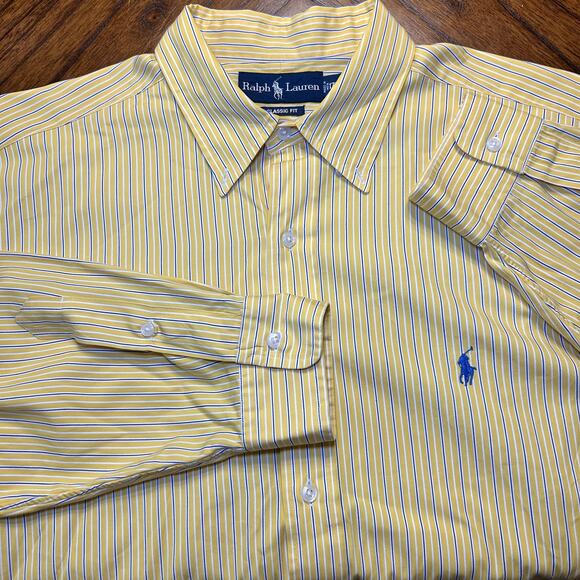Ralph Lauren Men's Size XL Button Down Yellow Pin Stripe Dress Shirt Classic Fit - Picture 1 of 8